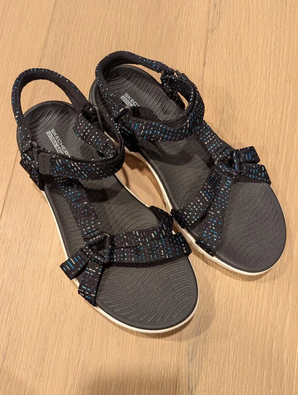 Skechers Women's Black Sandals with Blue Speckle Straps